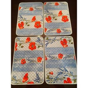 French Provincial Reversable Placemat - Light Blue with Red Poppy new